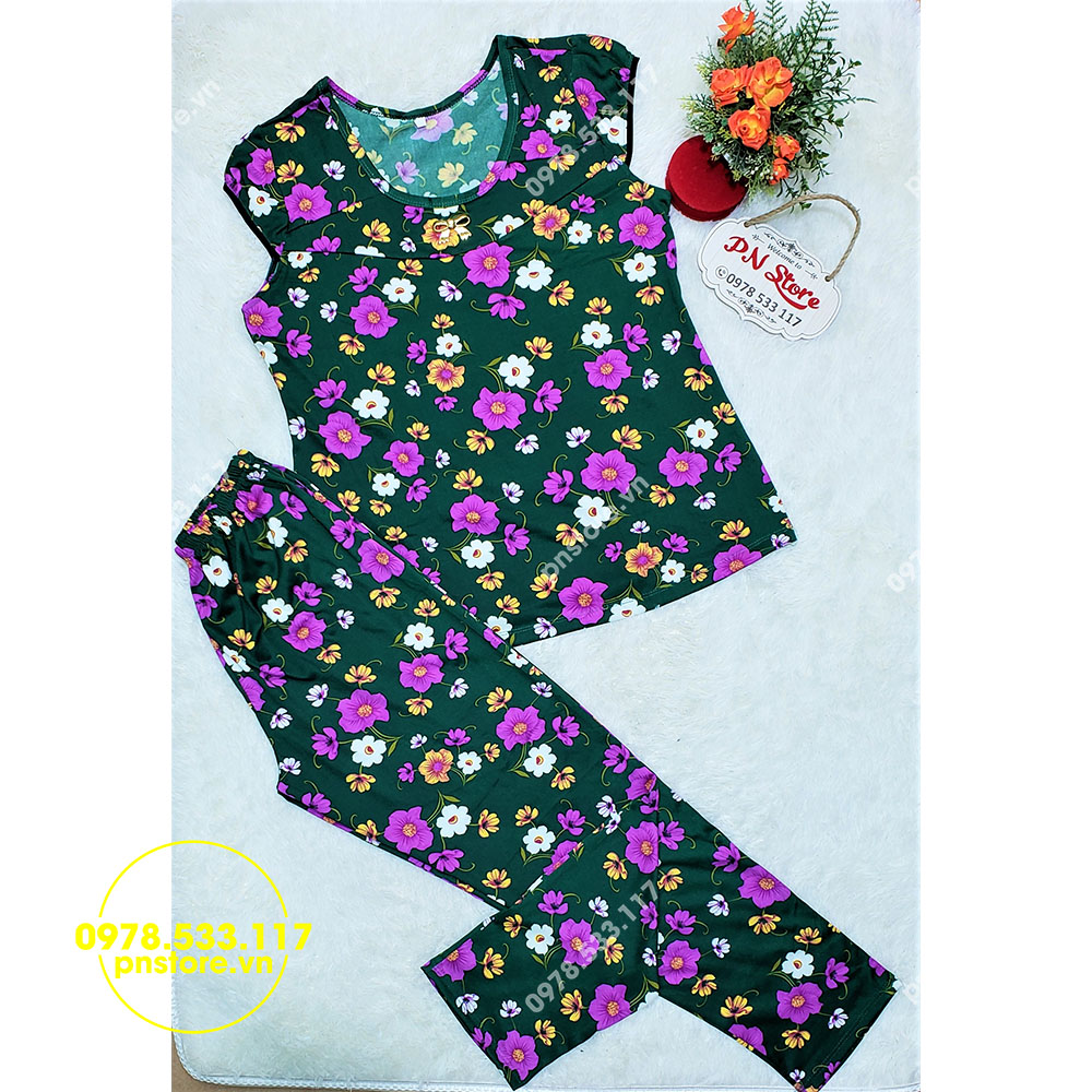(50-65kg) Đồ bộ mặc nhà quần dài thun ati họa tiết hoa đẹp - PN70752