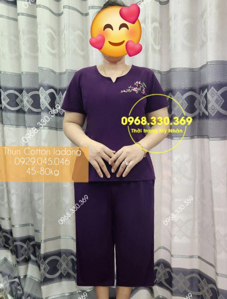 [45-80kg] Bộ trung niên thun cotton ladong cao cấp quần lửng rộng mặc nhà cho người lớn tuổi - PN734