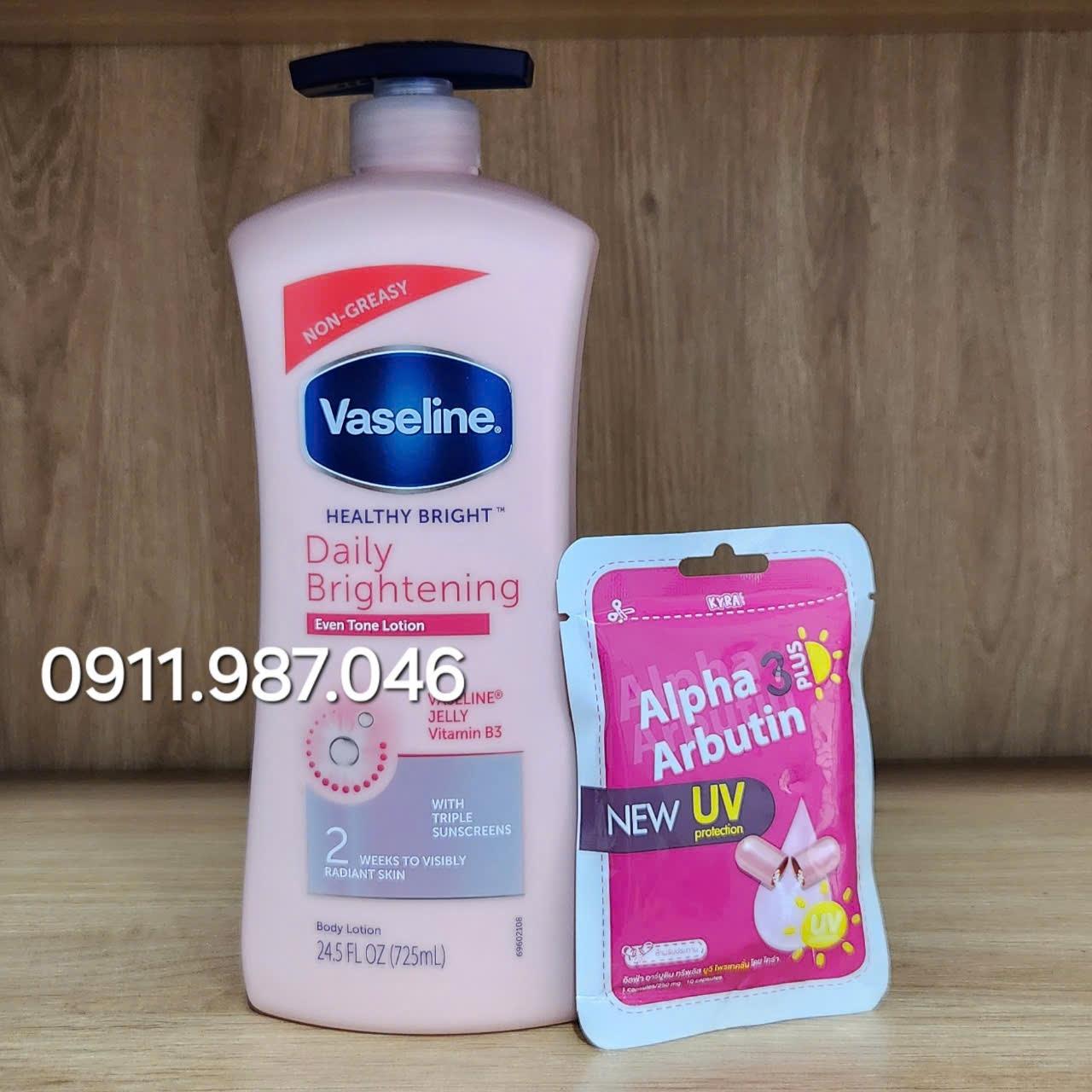 Set Vaseline dưỡng thể Body + Vỉ Alpha Arbutin chính hãng (Thái Lan) - PN71011