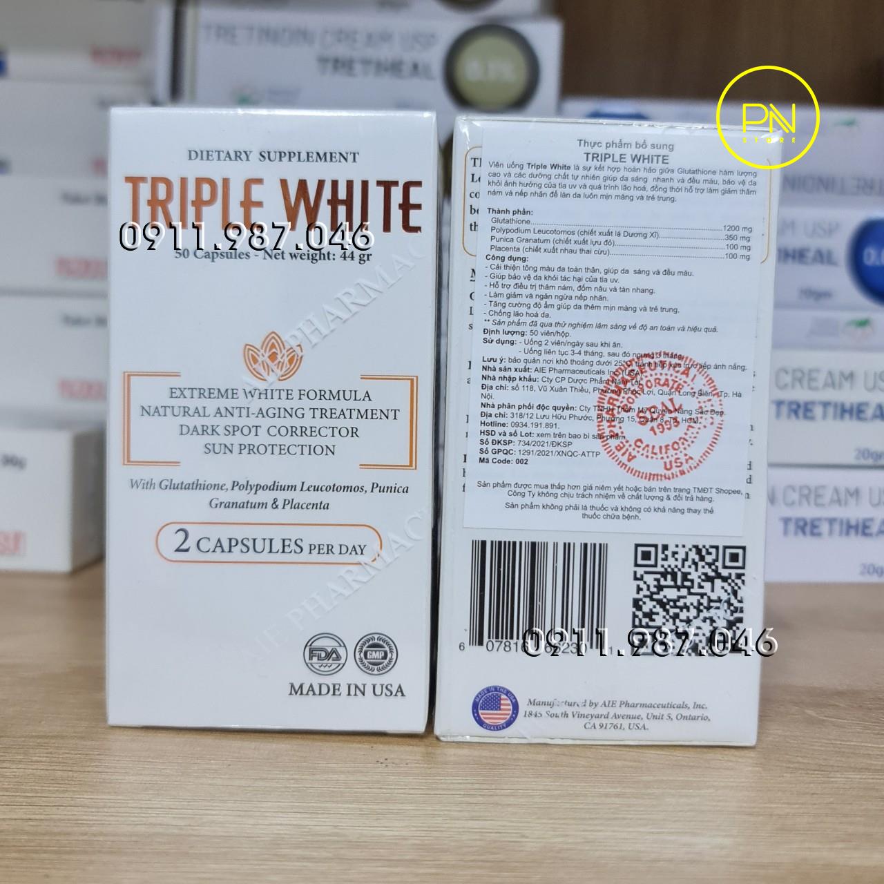 Viên uống Triple White chống nắng trắng da trị nám (Mỹ) - PN100037